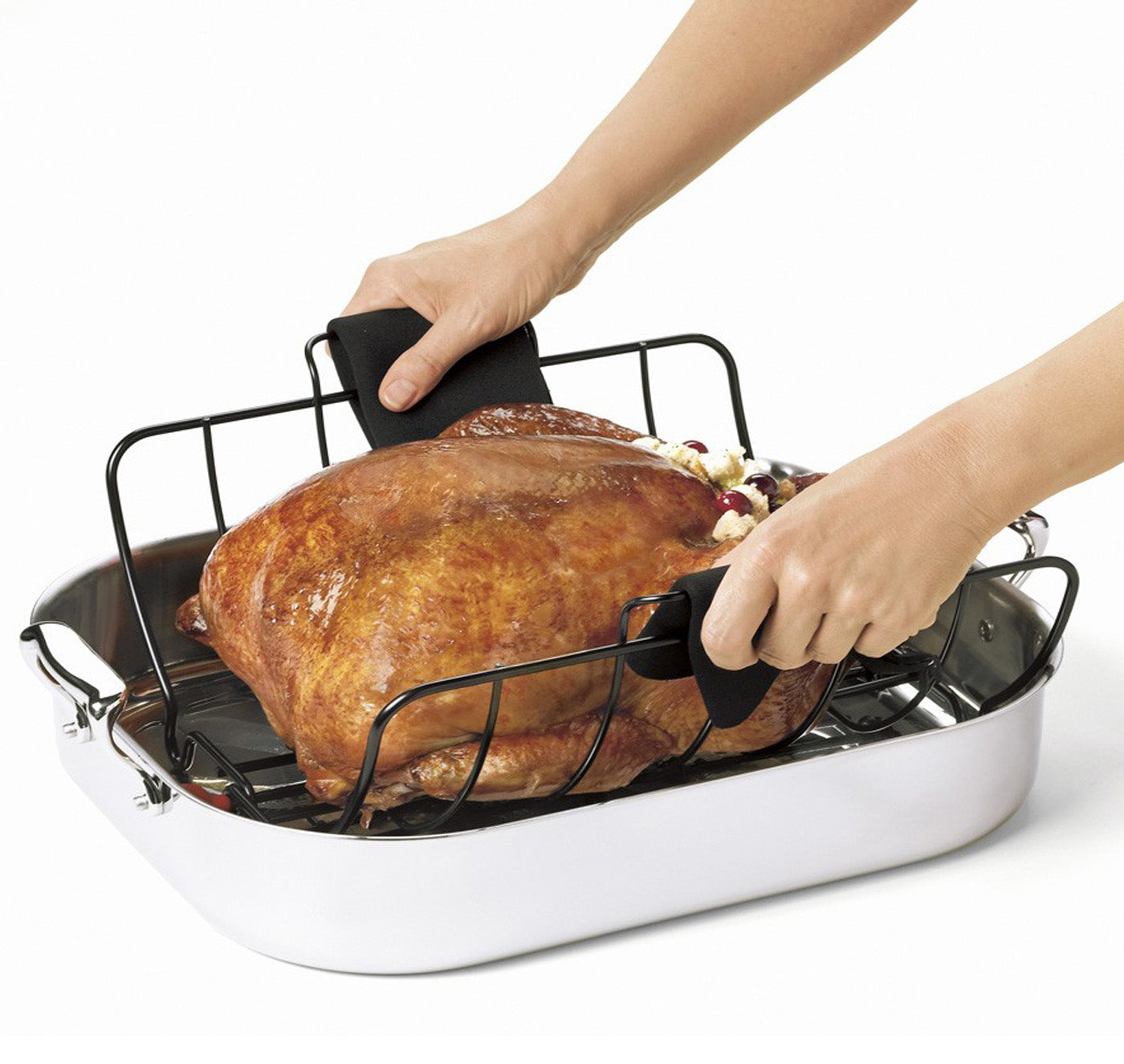 Cuisipro Roast & Serve Non-Stick Turkey and Poultry Roasting Rack, Black