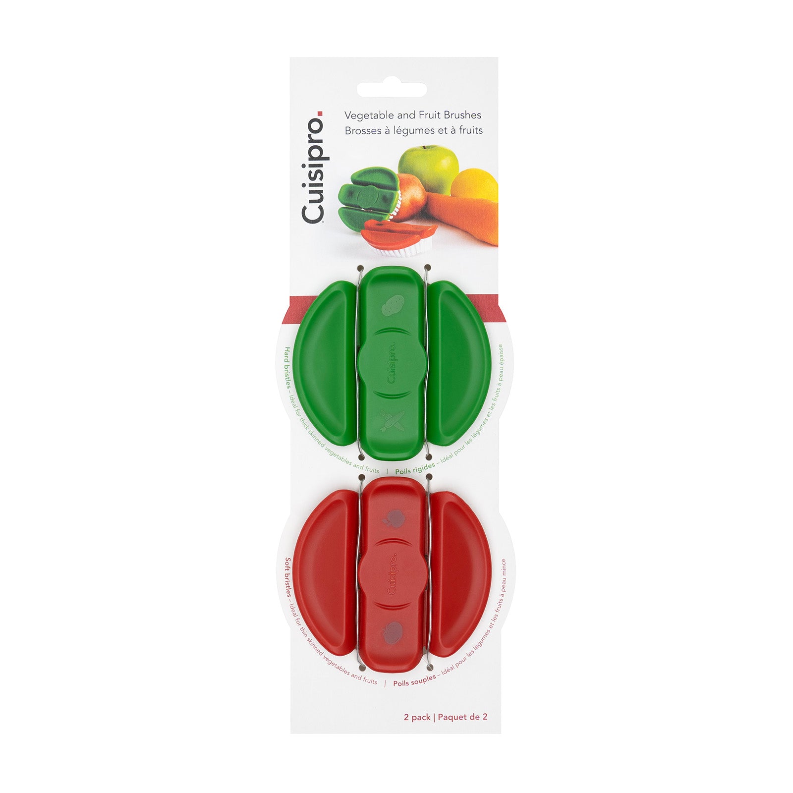 Cuisipro Vegetable Cleaning Brush 2 Pack, 3.5", 1 Soft 1 Hard