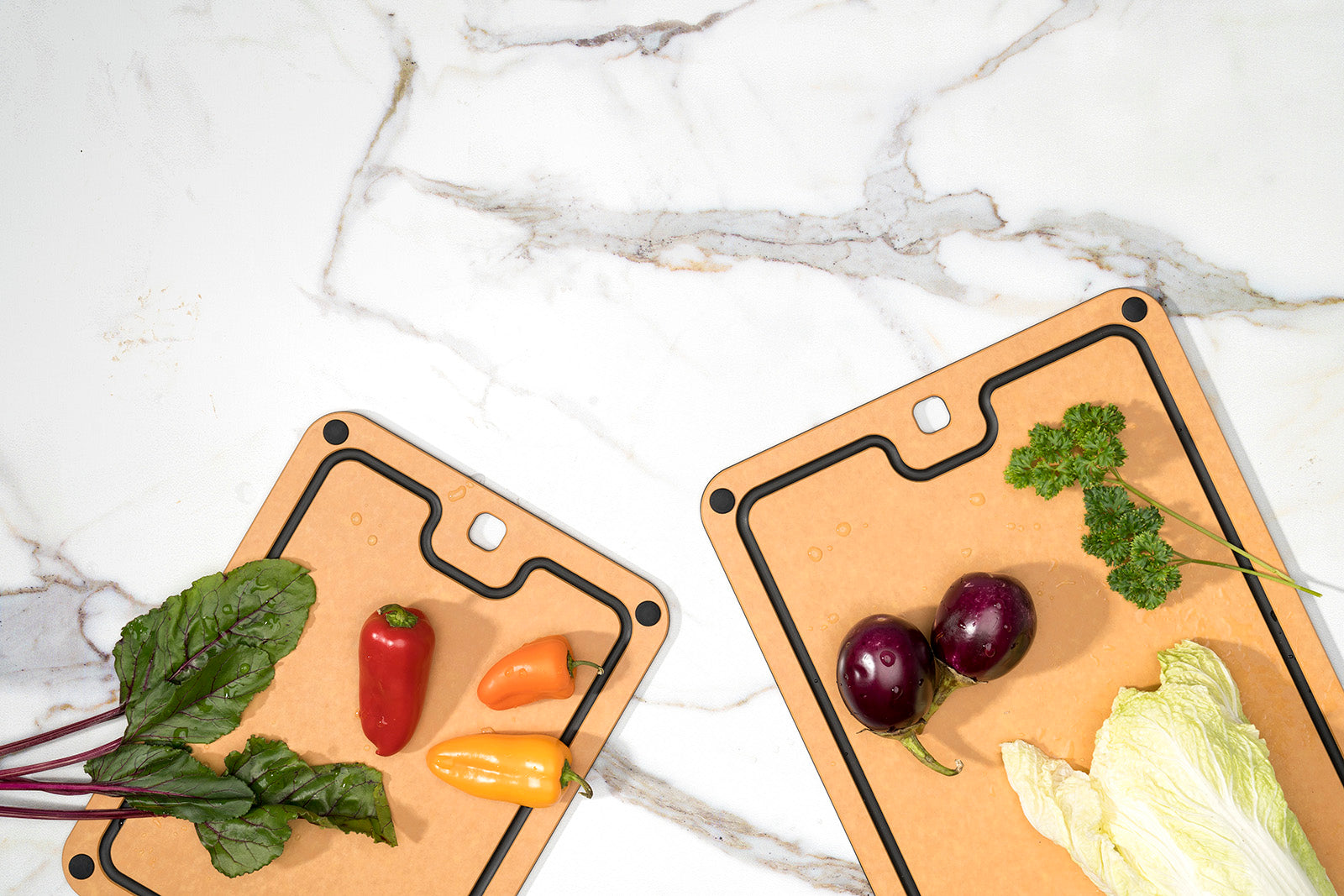 Cuisipro Fibre Wood Cutting Board with Silicone Feet, 12 x 9 Inch, Natural/Slate