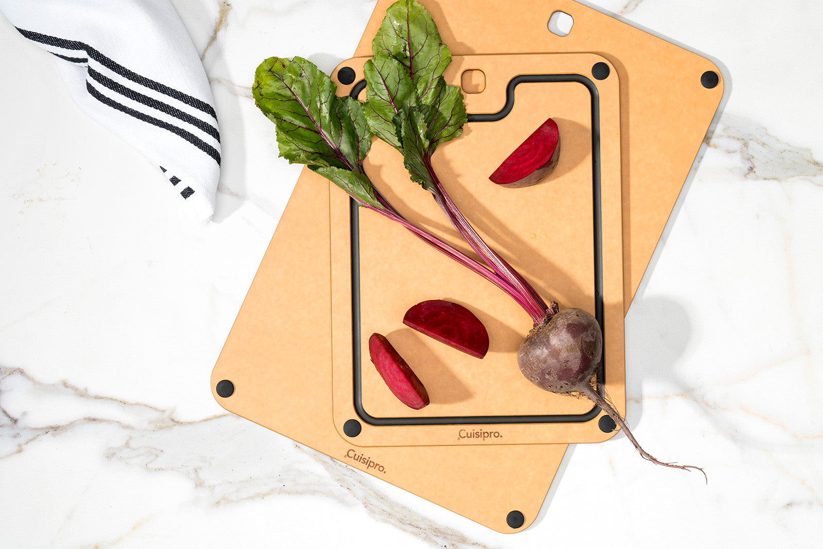 Cuisipro Fibre Wood Cutting Board with Silicone Feet, 12 x 9 Inch, Natural/Slate