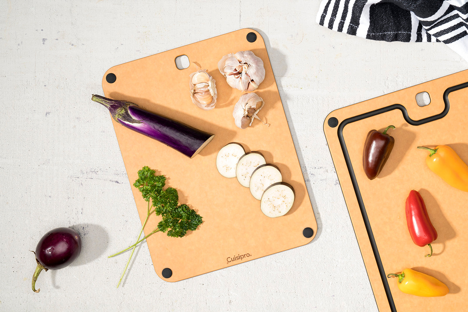 Cuisipro Fibre Wood Cutting Board with Silicone Feet, 12 x 9 Inch, Natural/Slate
