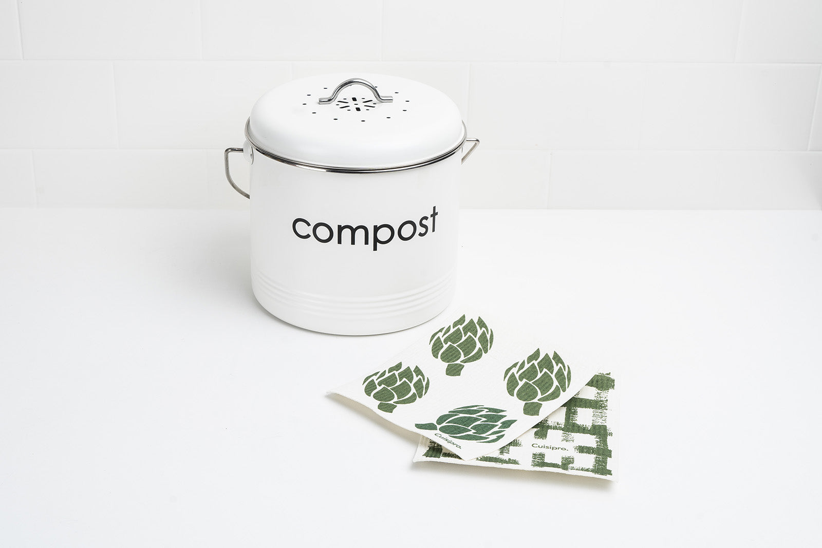 Cuisipro All Purpose Eco-Cloth Sponge Cloth, Green Stripe/Artichoke, Set of 2