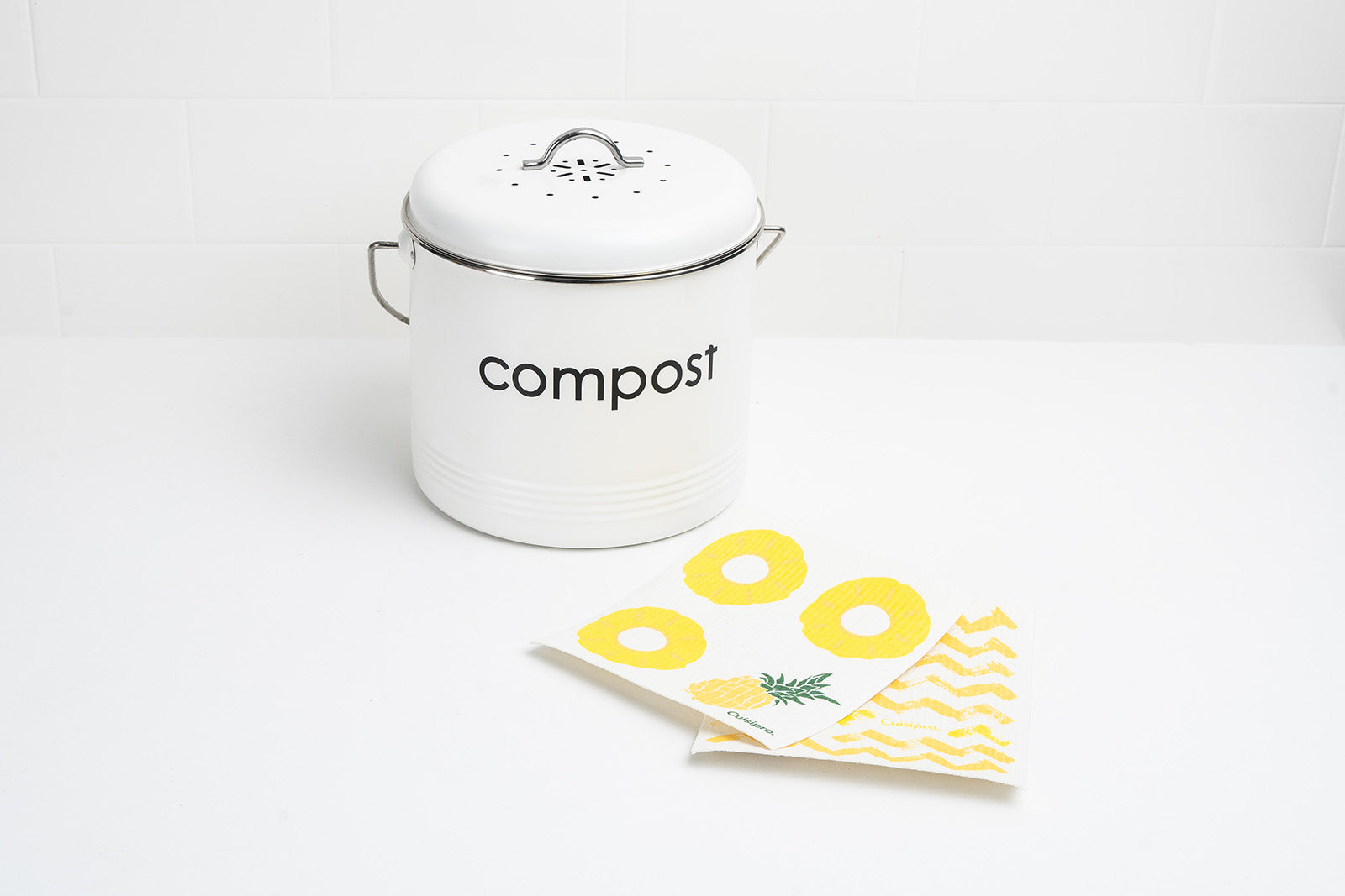 Cuisipro All Purpose Eco-Cloth Sponge Cloth, Yellow Zig Zag/Pineapple, Set of 2