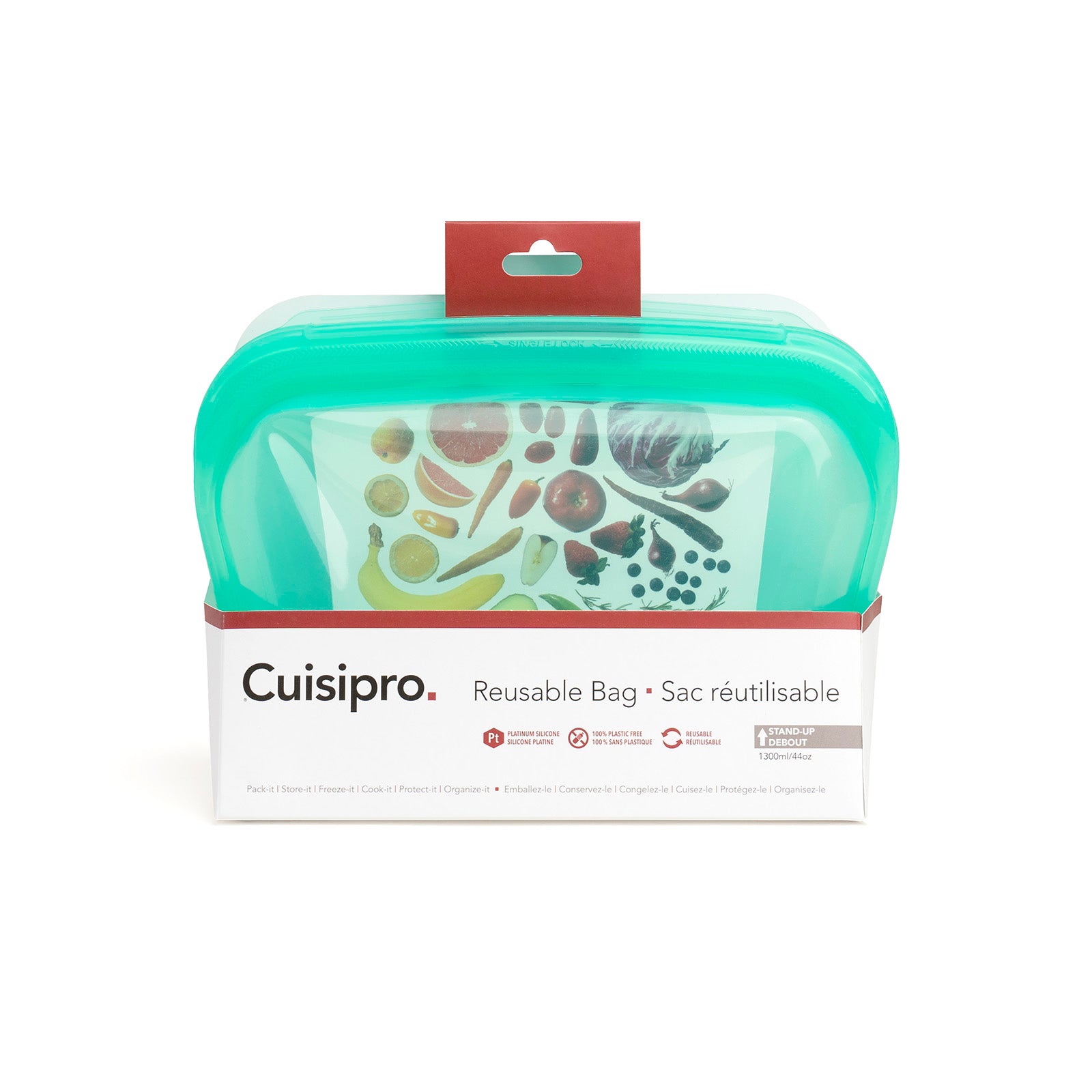 Cuisipro Pack-It Silicone Reusable Stand Up Storage Bag, 1300ml/44 oz, Green