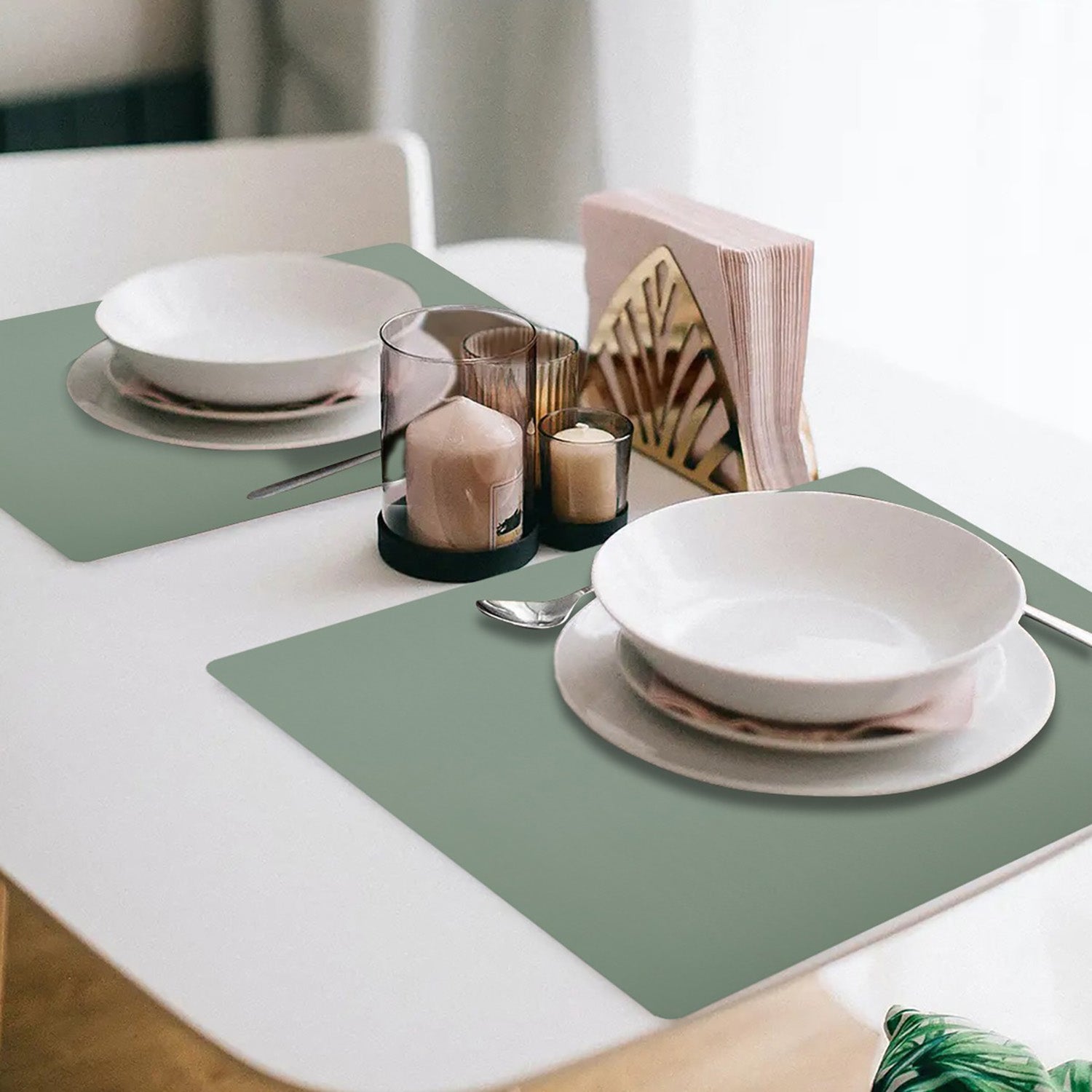 Davanti by Frieling Mattola Placemats Set of 6, Rectangular 16.5 x 12.5 Inch Indoor Outdoor Table Placemats – Mint
