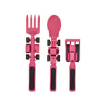 Constructive Eating Set of 3 Construction Eating Utensils for Kids and Toddlers, Pink