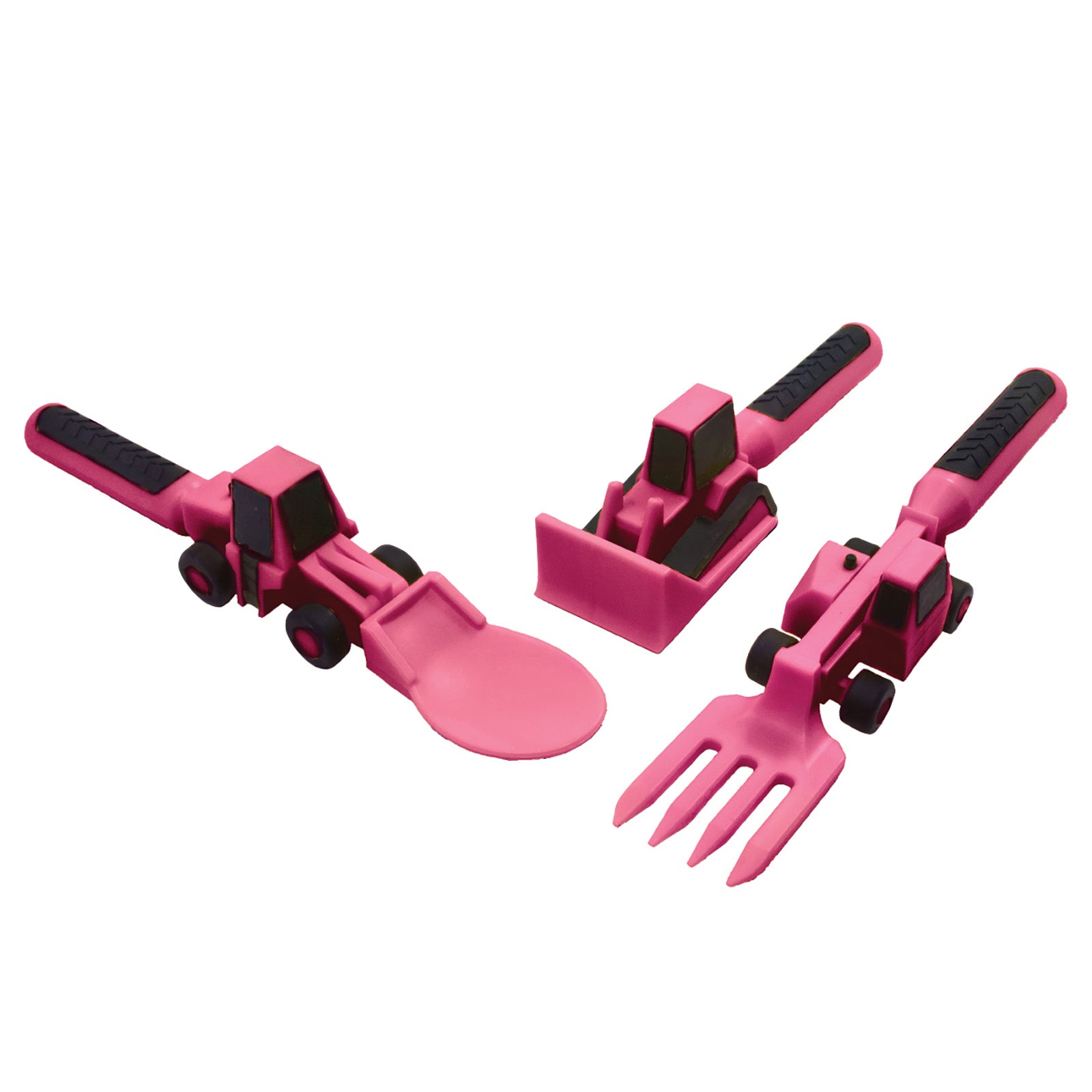 Constructive Eating Set of 3 Construction Eating Utensils for Kids and Toddlers, Pink