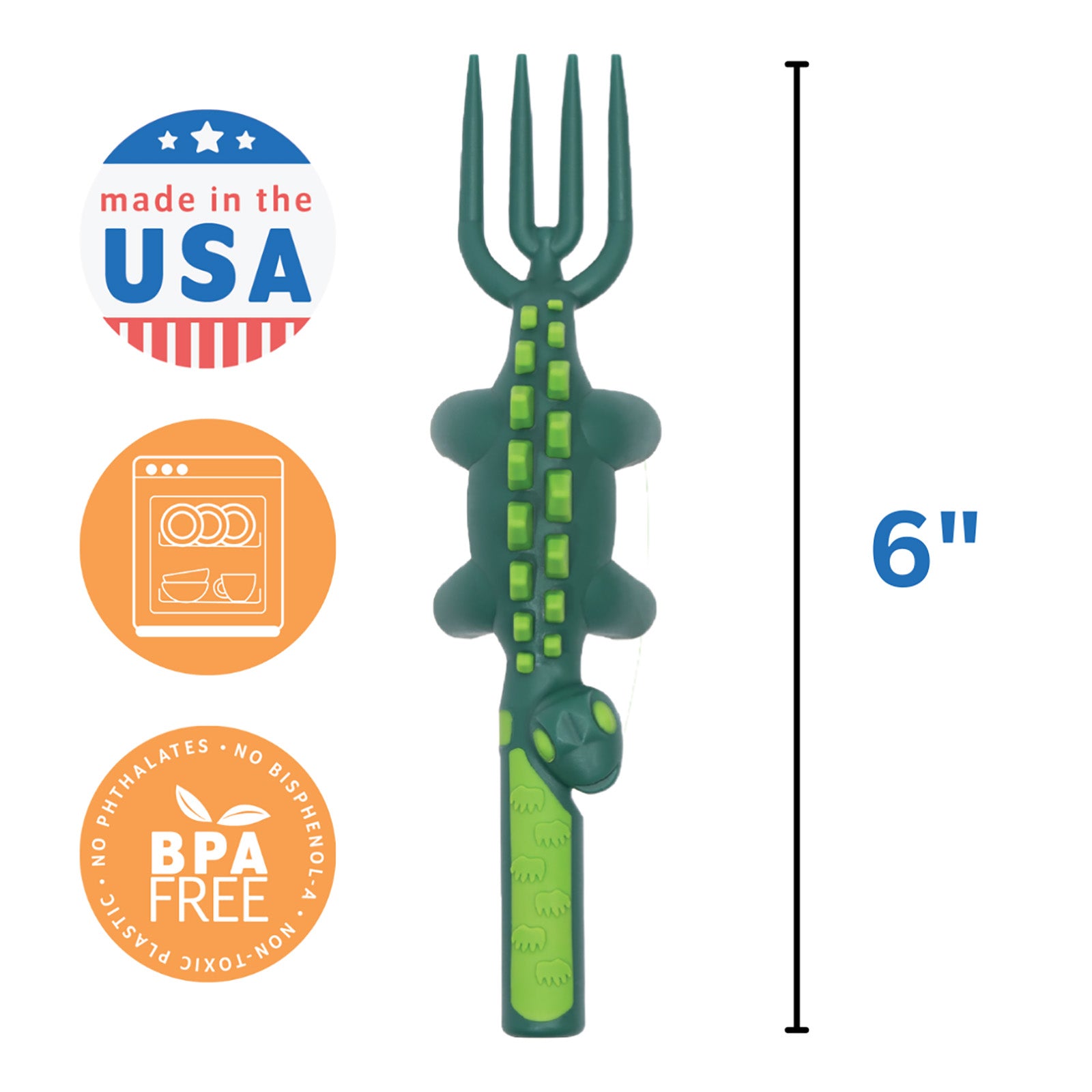 Constructive Eating Set of 3 Dino Eating Utensils for Kids and Toddlers, Green