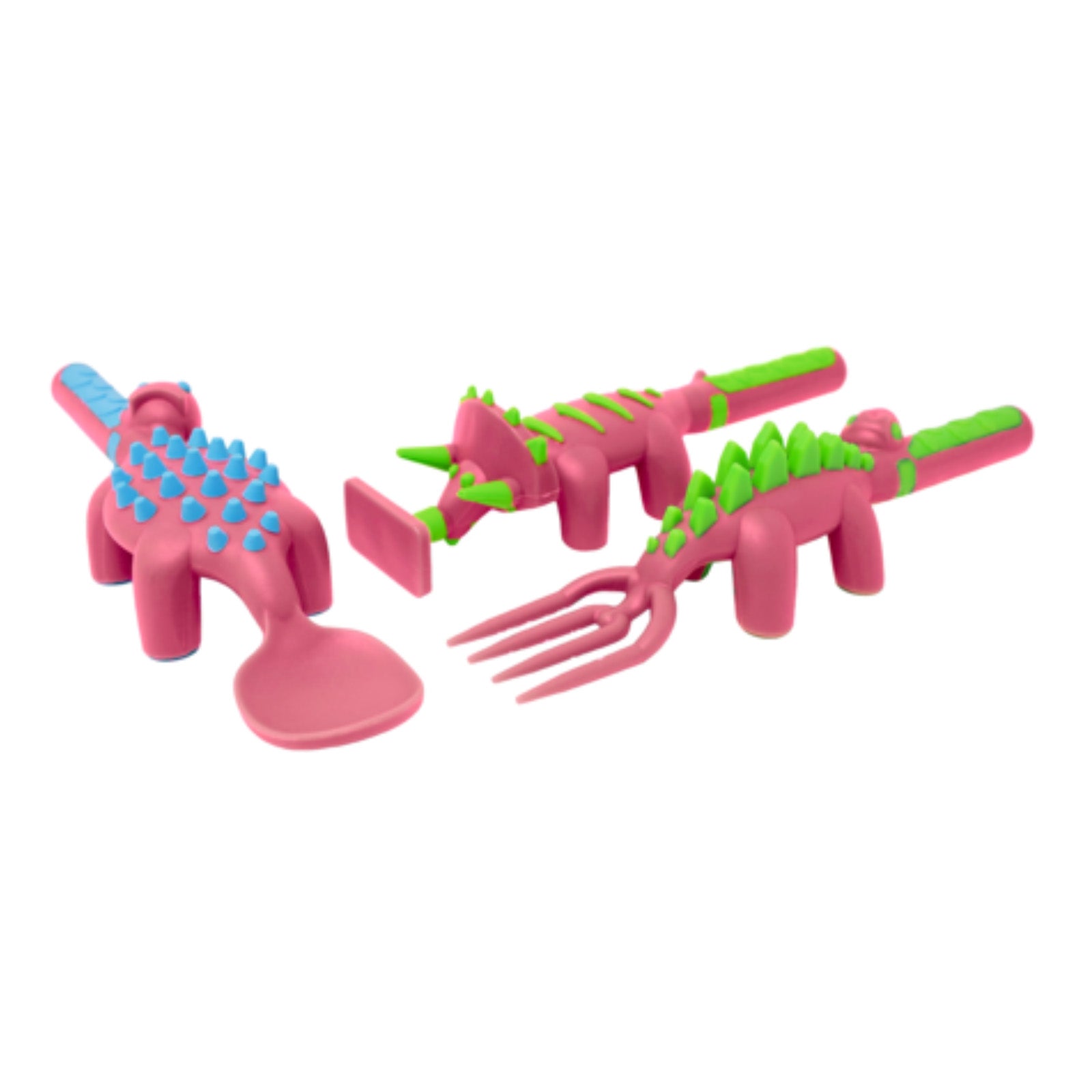 Constructive Eating Set of 3 Dino Eating Utensils for Kids and Toddlers, Pink
