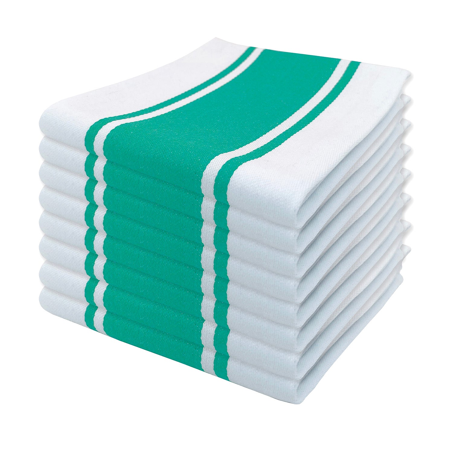 MU Kitchen Set of 8 Classic Stripe Cotton Kitchen Dishtowel with Hanging Loop, 20 x 30 Inch, Surf
