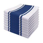 MU Kitchen Set of 8 Classic Stripe Cotton Kitchen Dishtowel with Hanging Loop, 20 x 30 Inch, Ink Blue