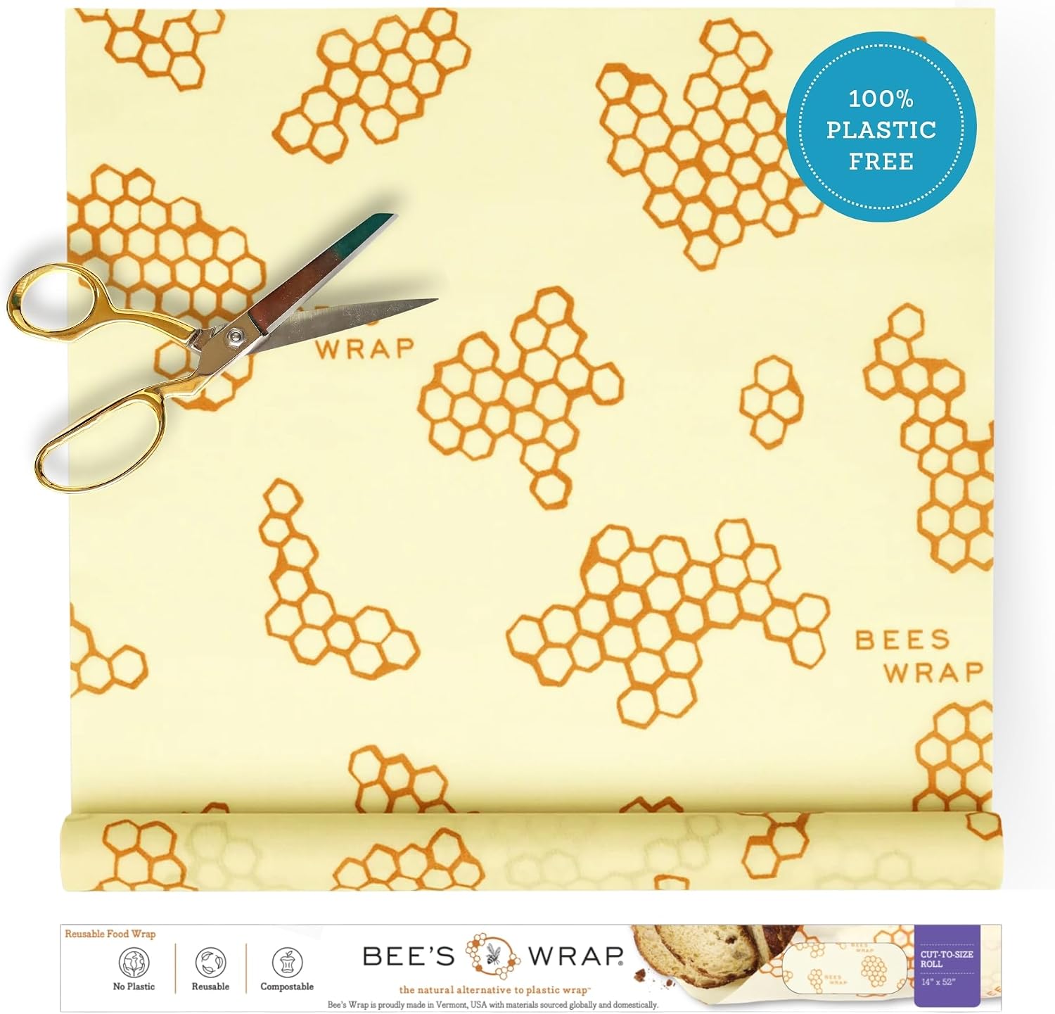 Bee's Wrap Cut-to-Size Beeswax Wrap Roll, Honeycomb