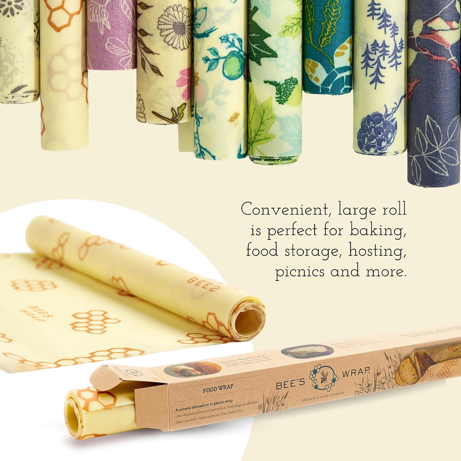 Bee's Wrap Cut-to-Size Beeswax Wrap Roll, Oceans