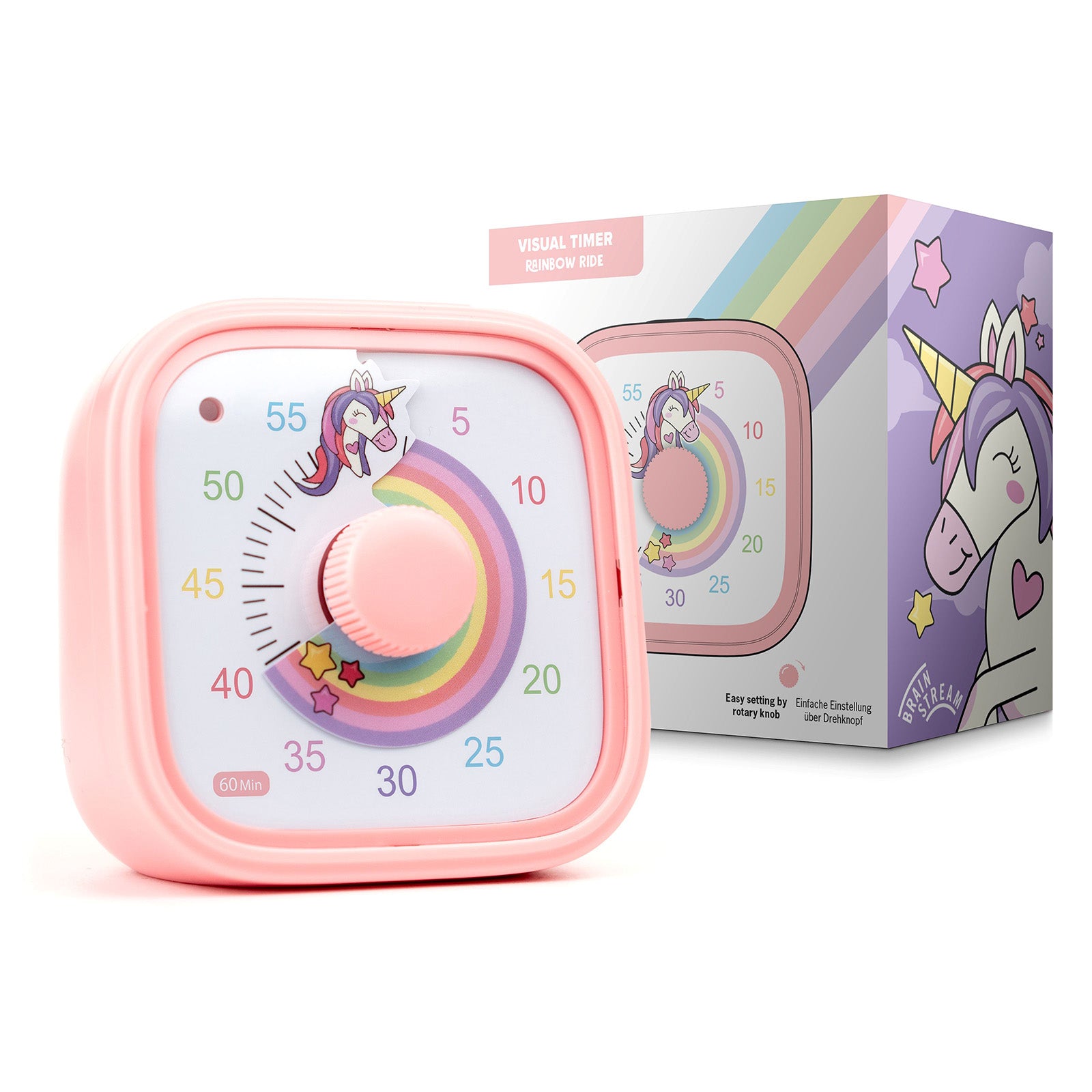 Brainstream Visual Timer for Kids with 60 Minute Countdown and Adjustable Alarm for Focus, Classroom, Study, Rainbow Ride