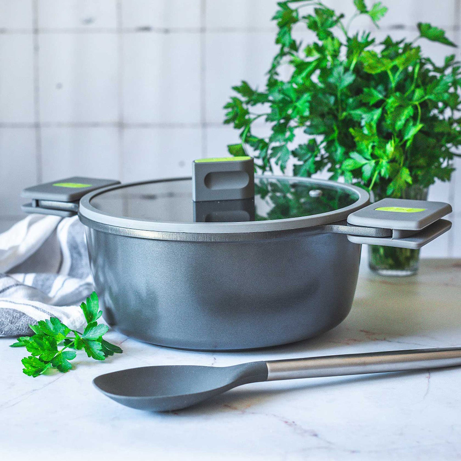 BRA Cookware Life Ceramic Nonstick Stock Pot w/Glass Lid | 9.5 Inch 4.2 Quart