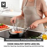 BRA Cookware Signature Stainless Steel Professional Deep High Side Frypan, 11-Inch