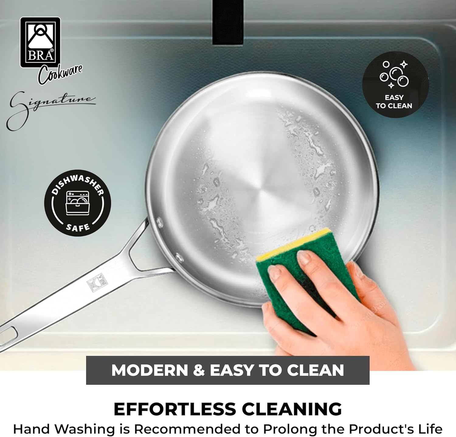BRA Cookware Signature Stainless Steel Professional Deep High Side Frypan, 11-Inch