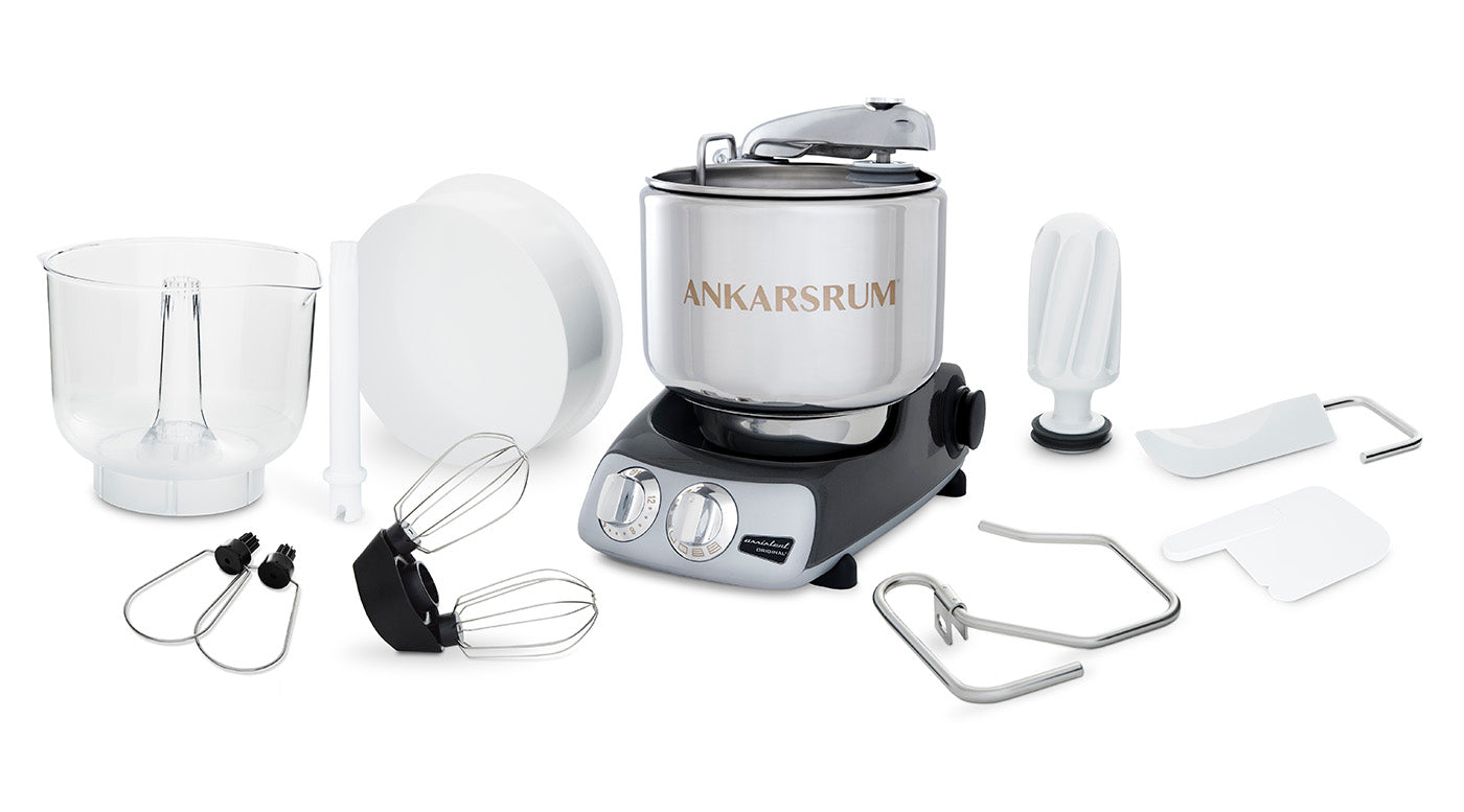 Ankarsrum Original Stand Mixer – 7L Stainless Bowl – Swedish Bread & Dough Mixer with Attachments, Black Chrome