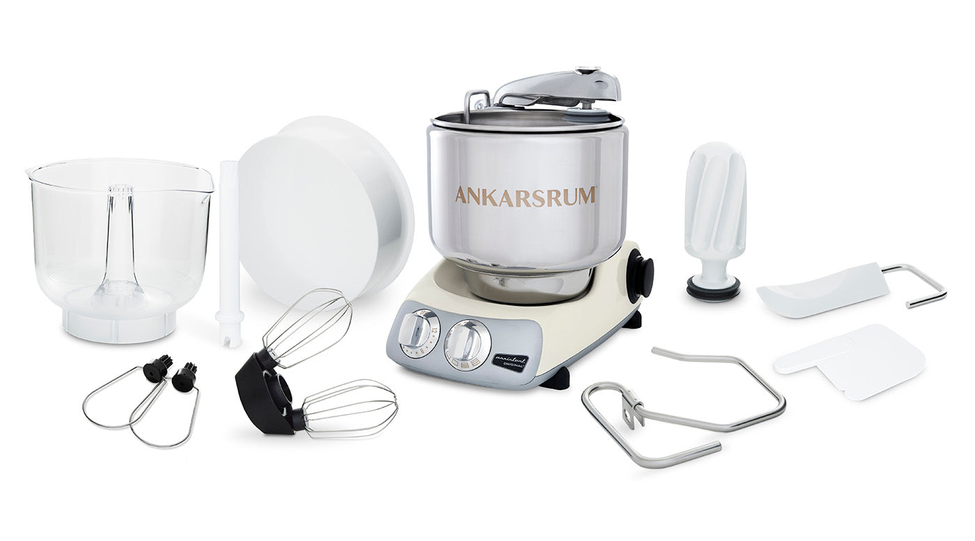 Ankarsrum Original Stand Mixer – 7L Stainless Bowl – Swedish Bread & Dough Mixer with Attachments, Light Creme