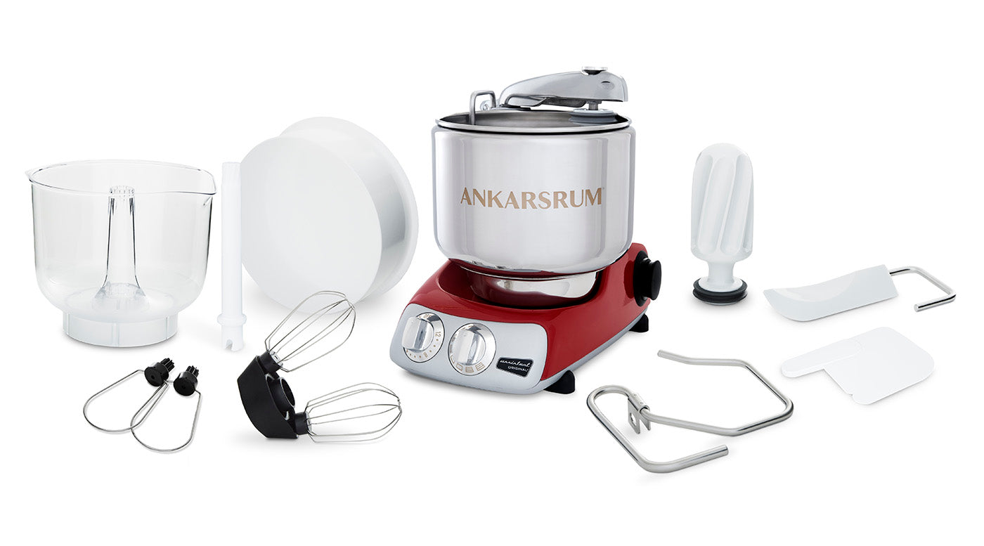 Ankarsrum Original Stand Mixer – 7L Stainless Bowl – Swedish Bread & Dough Mixer with Attachments, Red