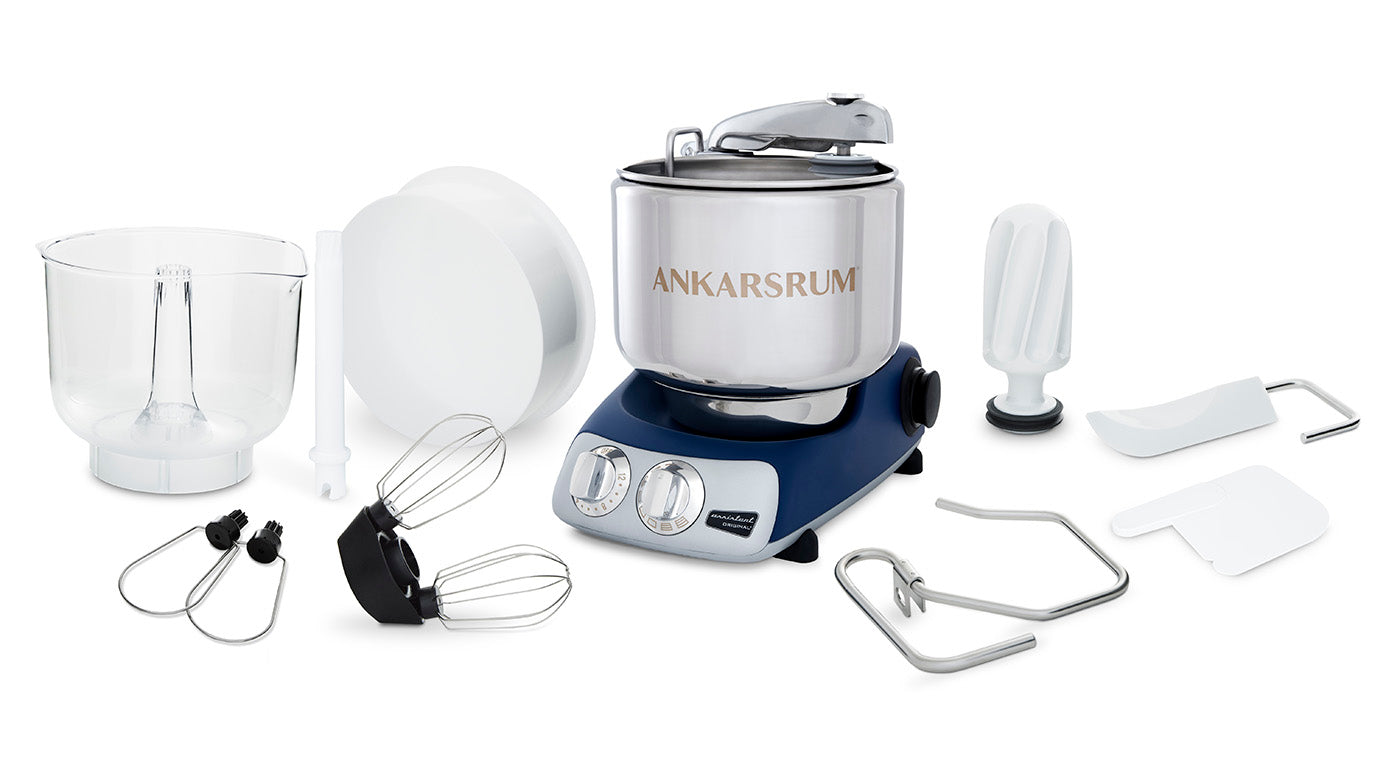 Ankarsrum Original Stand Mixer – 7L Stainless Bowl – Swedish Bread & Dough Mixer with Attachments, Royal Blue