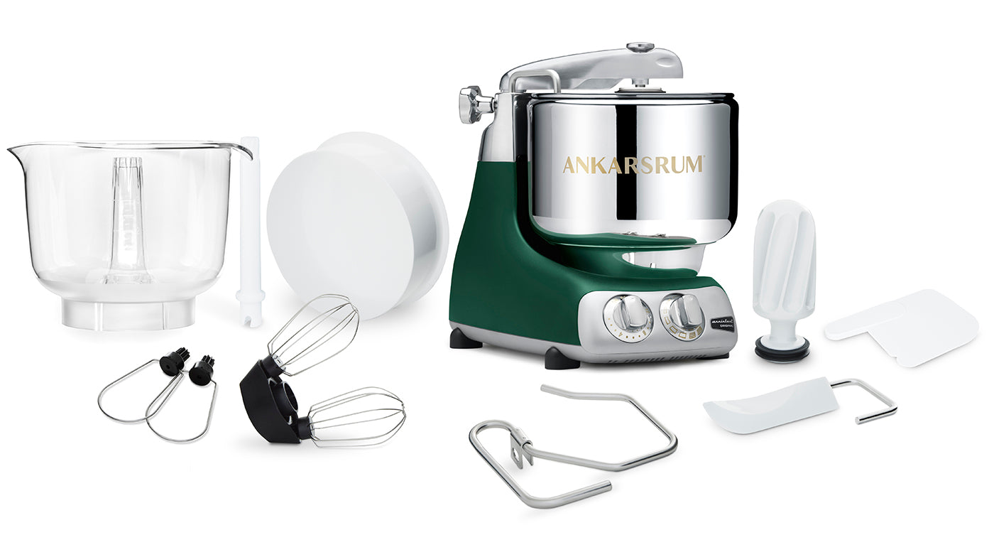 Ankarsrum Original Stand Mixer – 7L Stainless Bowl – Swedish Bread & Dough Mixer with Attachments, Forest Green