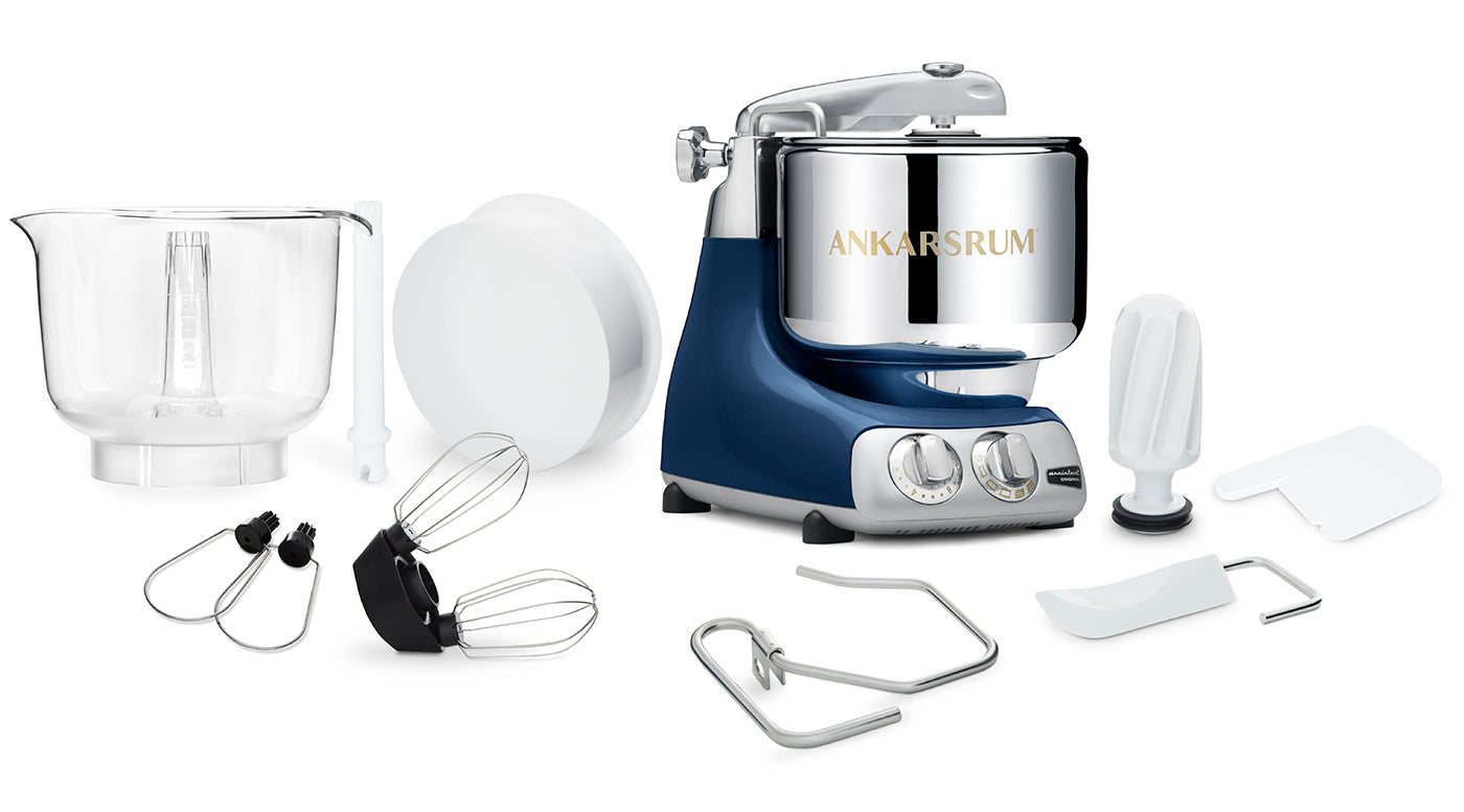 Ankarsrum Original Stand Mixer – 7L Stainless Bowl – Swedish Bread & Dough Mixer with Attachments, Ocean Blue