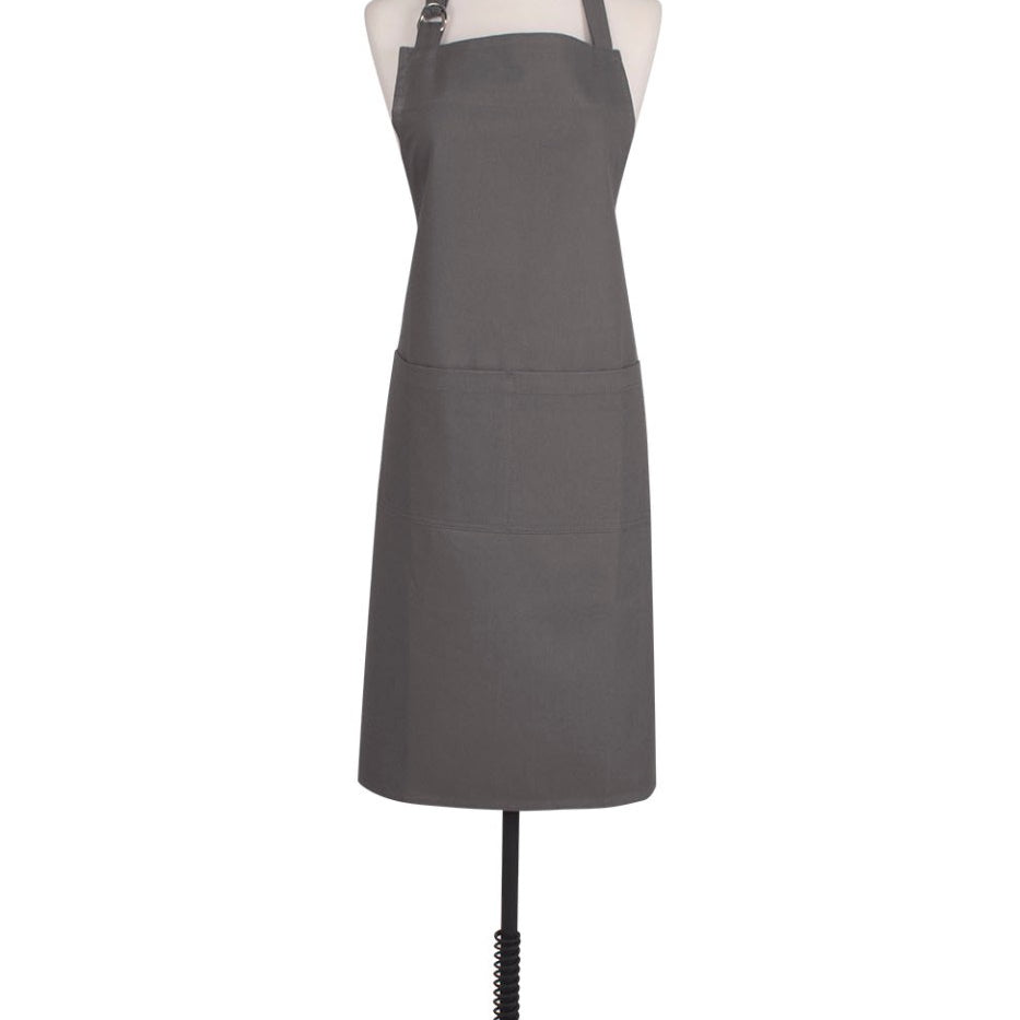 KAF Home 100% Cotton Washable Solid D-Ring Apron, Pewter