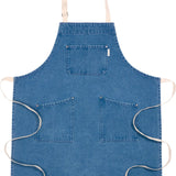 KAF Home Tailor Denim Chefs Apron, Blue with White Ties