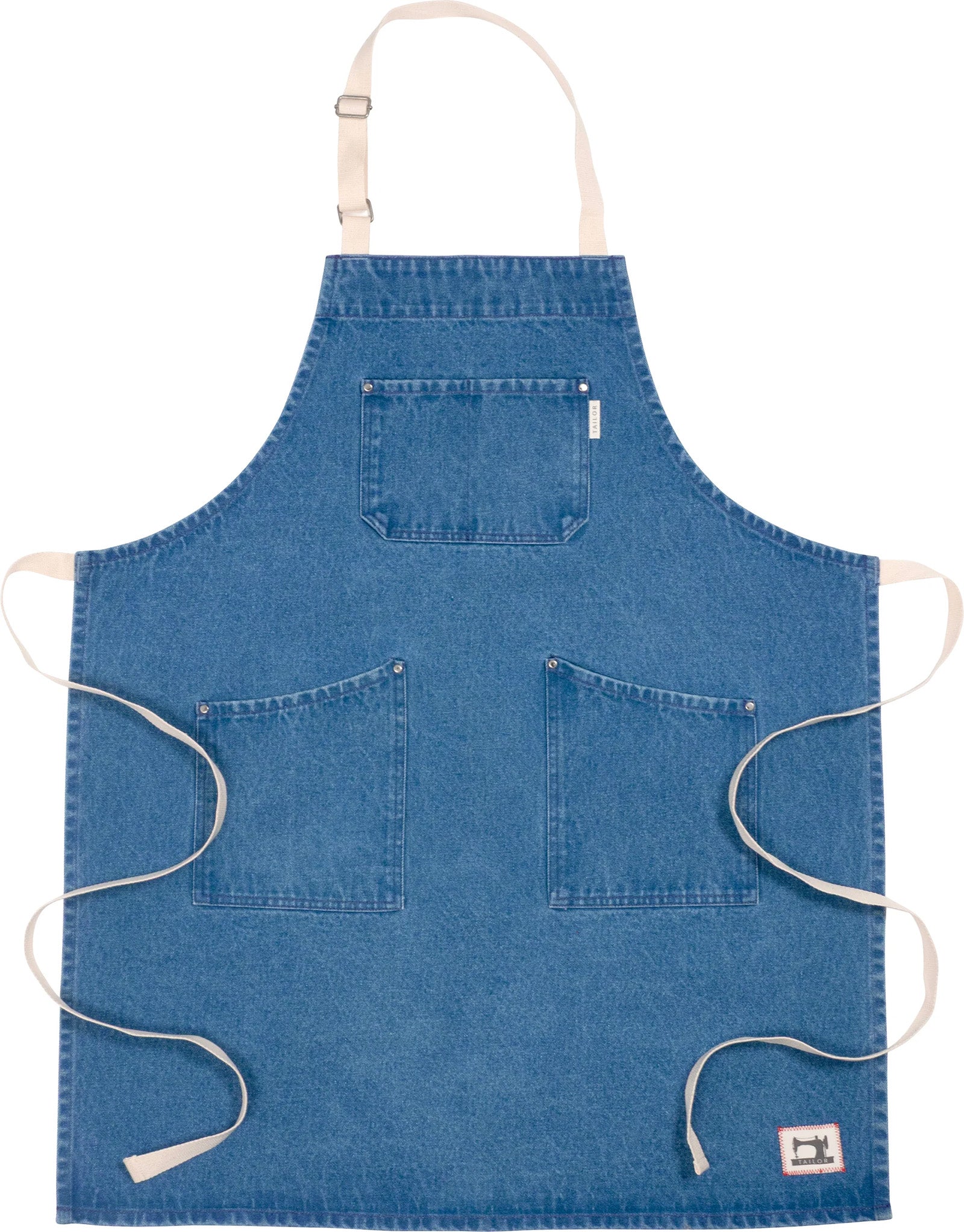 KAF Home Tailor Denim Chefs Apron, Blue with White Ties