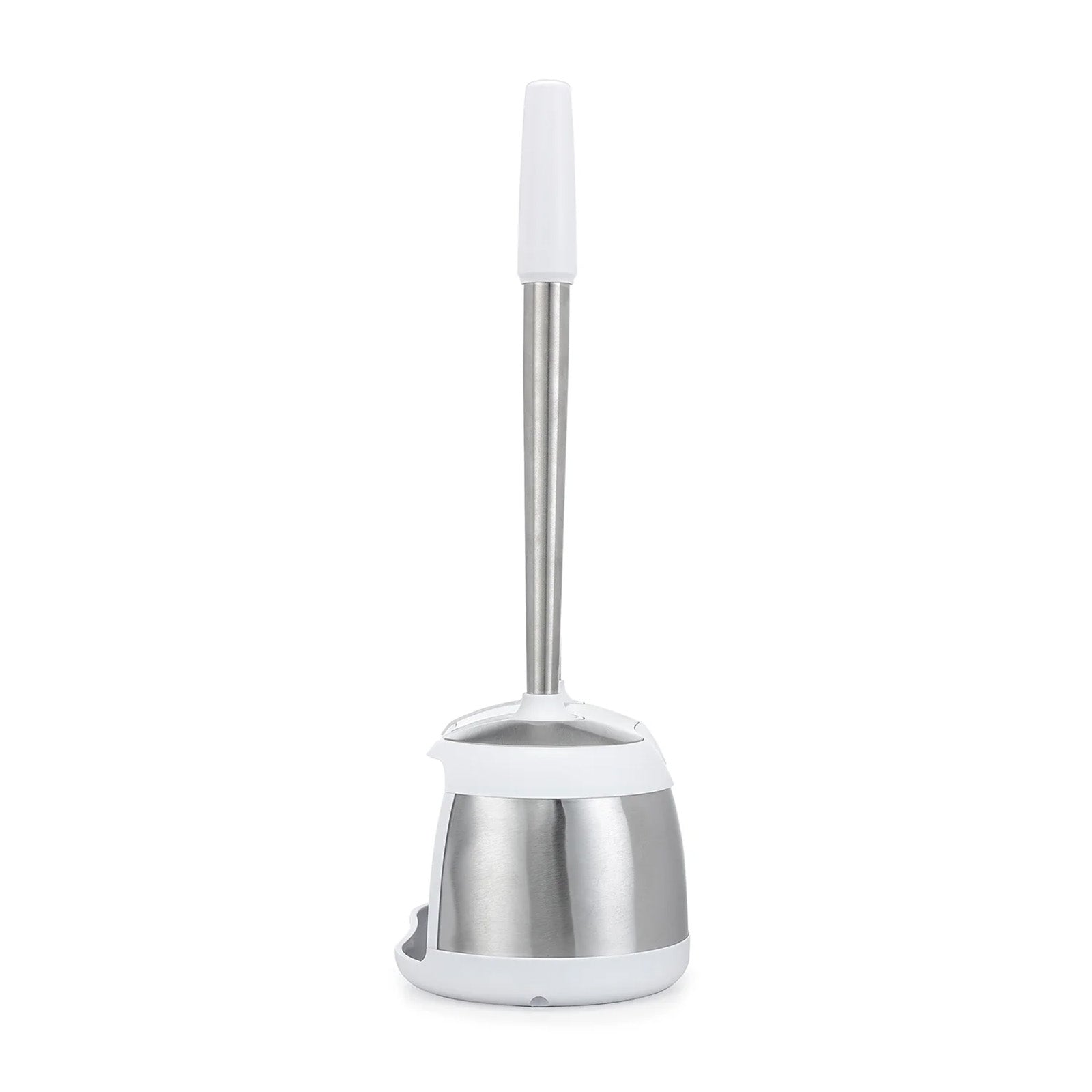 Polder Stainless-Steel Dual Bath Caddy with Toilet Brush and Plunger, White