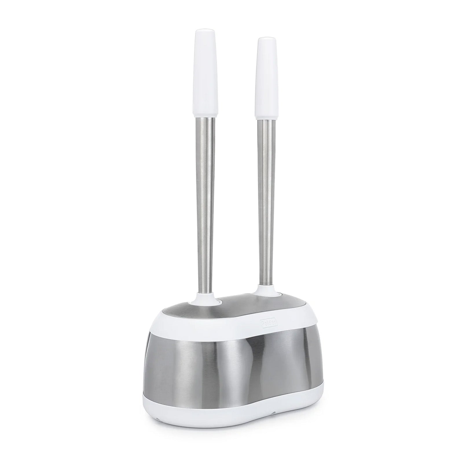 Polder Stainless-Steel Dual Bath Caddy with Toilet Brush and Plunger, White