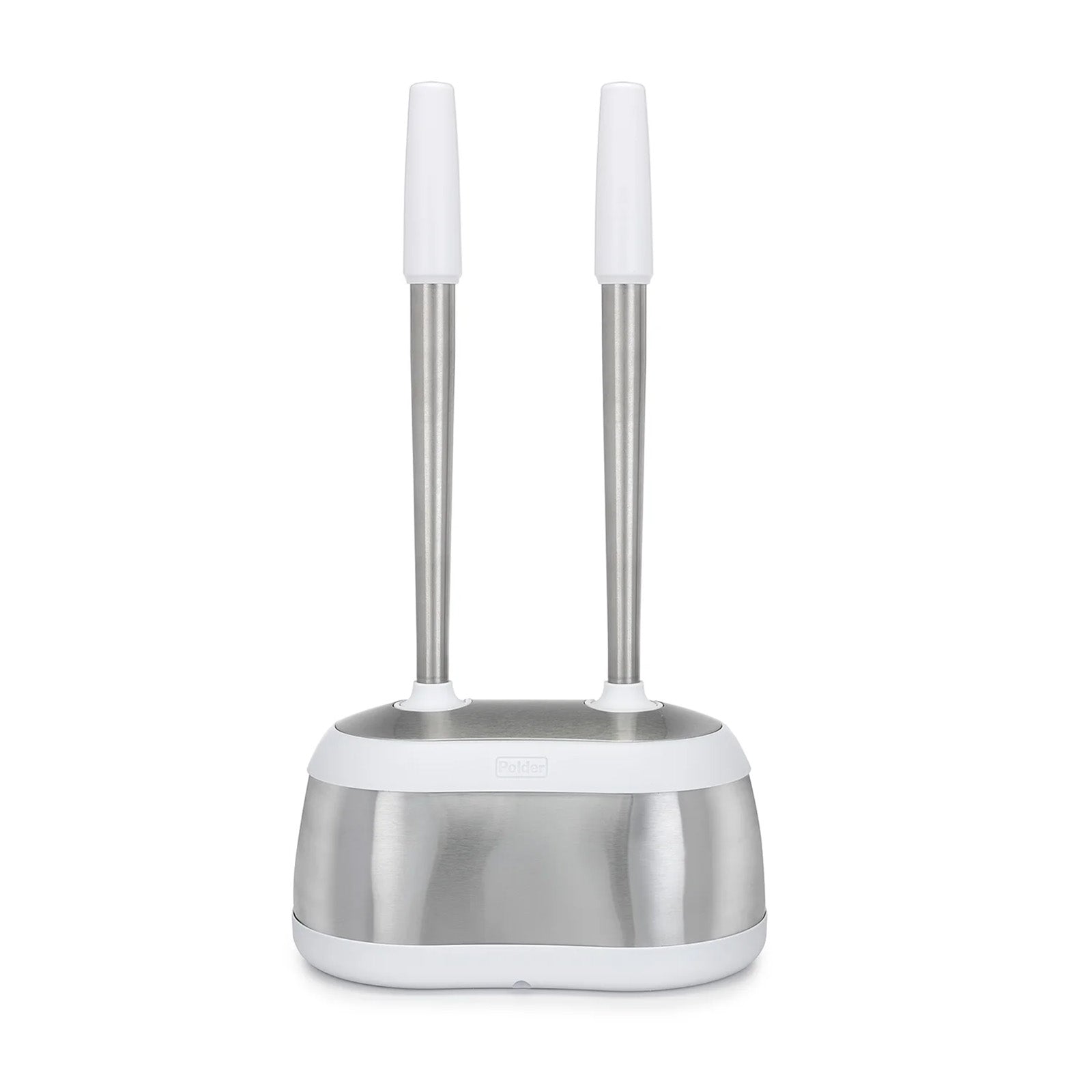 Polder Stainless-Steel Dual Bath Caddy with Toilet Brush and Plunger, White