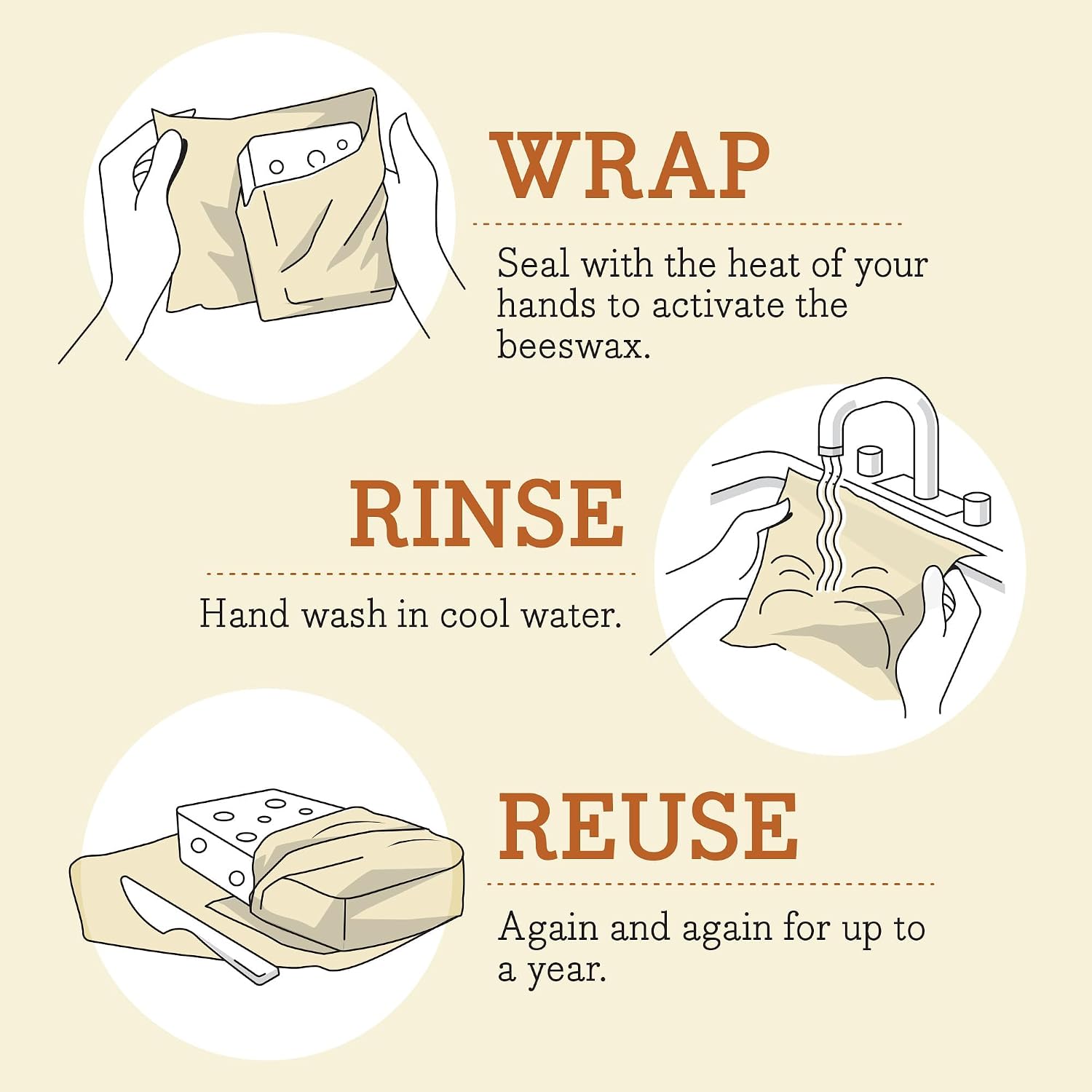 Bee's Wrap Reusable Beeswax Food Wraps, Assorted 3-Pack, Honeycomb