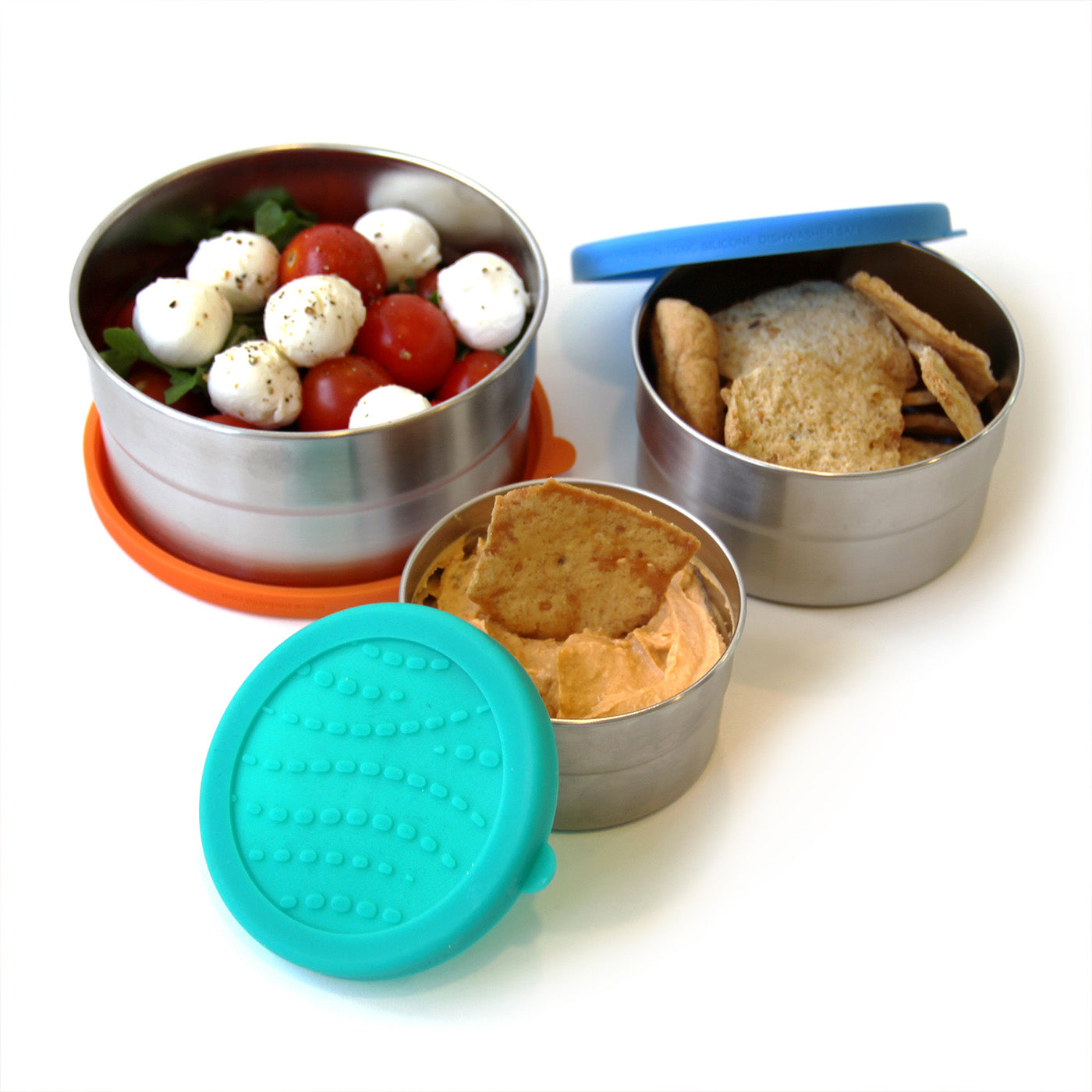ECOlunchbox Blue Water Bento Seal Cup Trio Food Storage Containers, Stainless