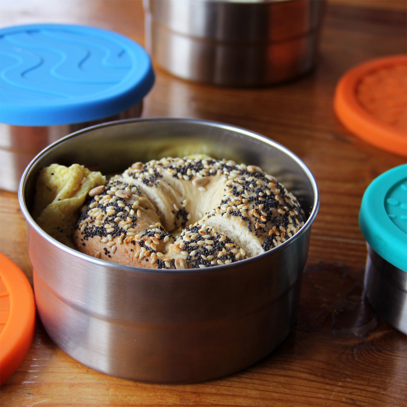 ECOlunchbox Blue Water Bento Seal Cup Trio Food Storage Containers, Stainless