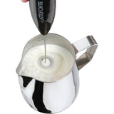 Cilio Latteforte Battery Powered Milk Frother with Stainless Steel Stand, Black Matte