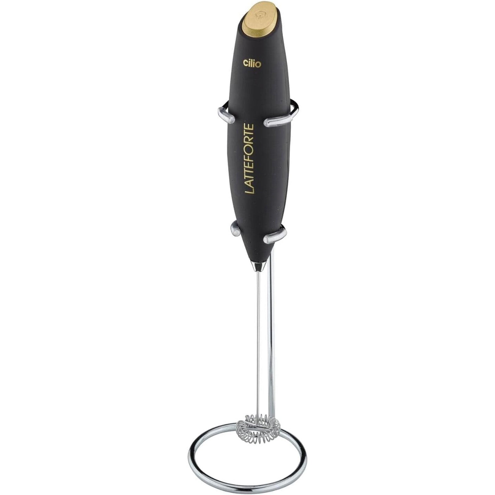 Cilio Latteforte Battery Powered Milk Frother with Stainless Steel Stand, Black Matte