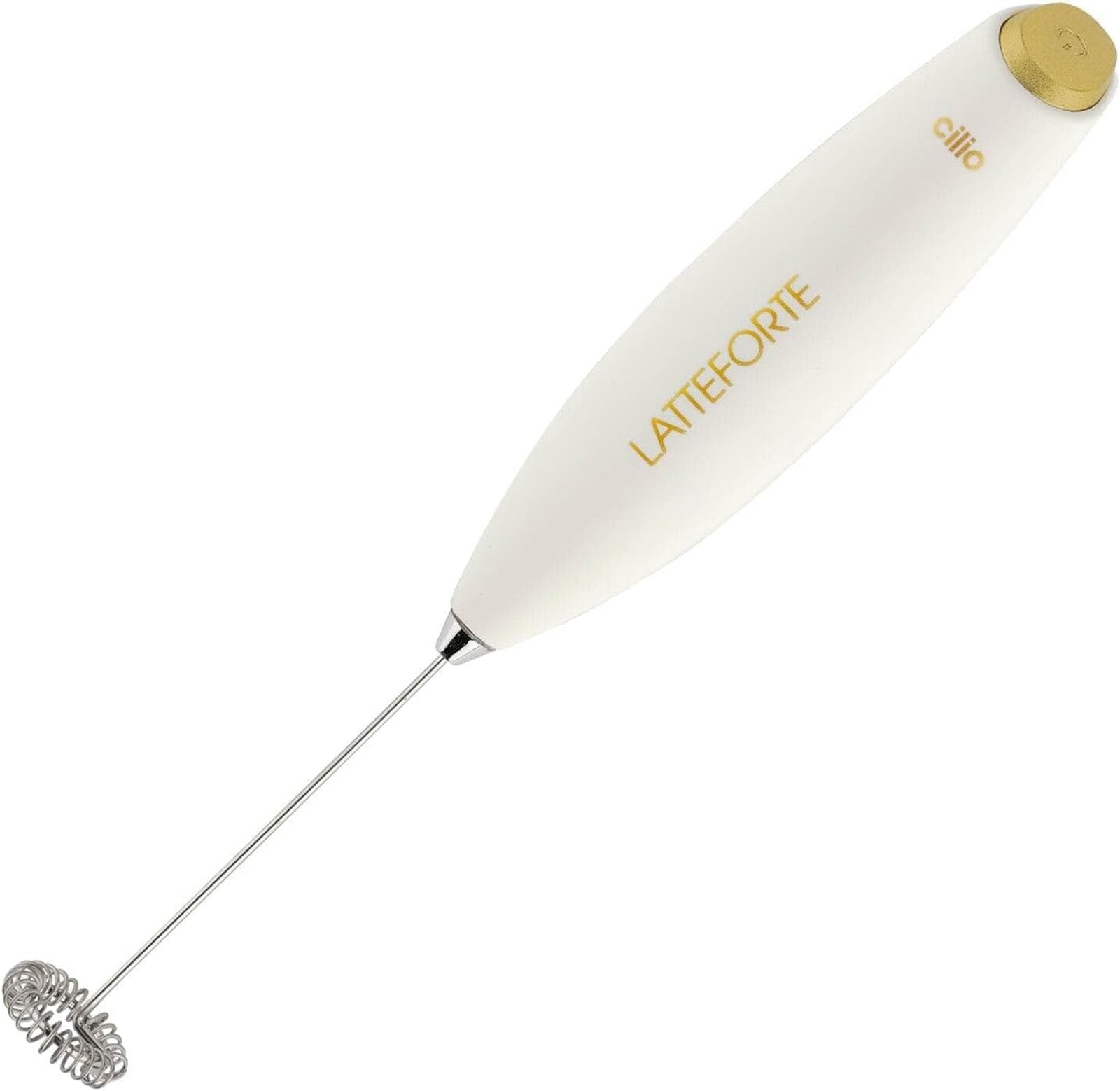 Cilio Latteforte Battery Powered Milk Frother with Stainless Steel Stand, White