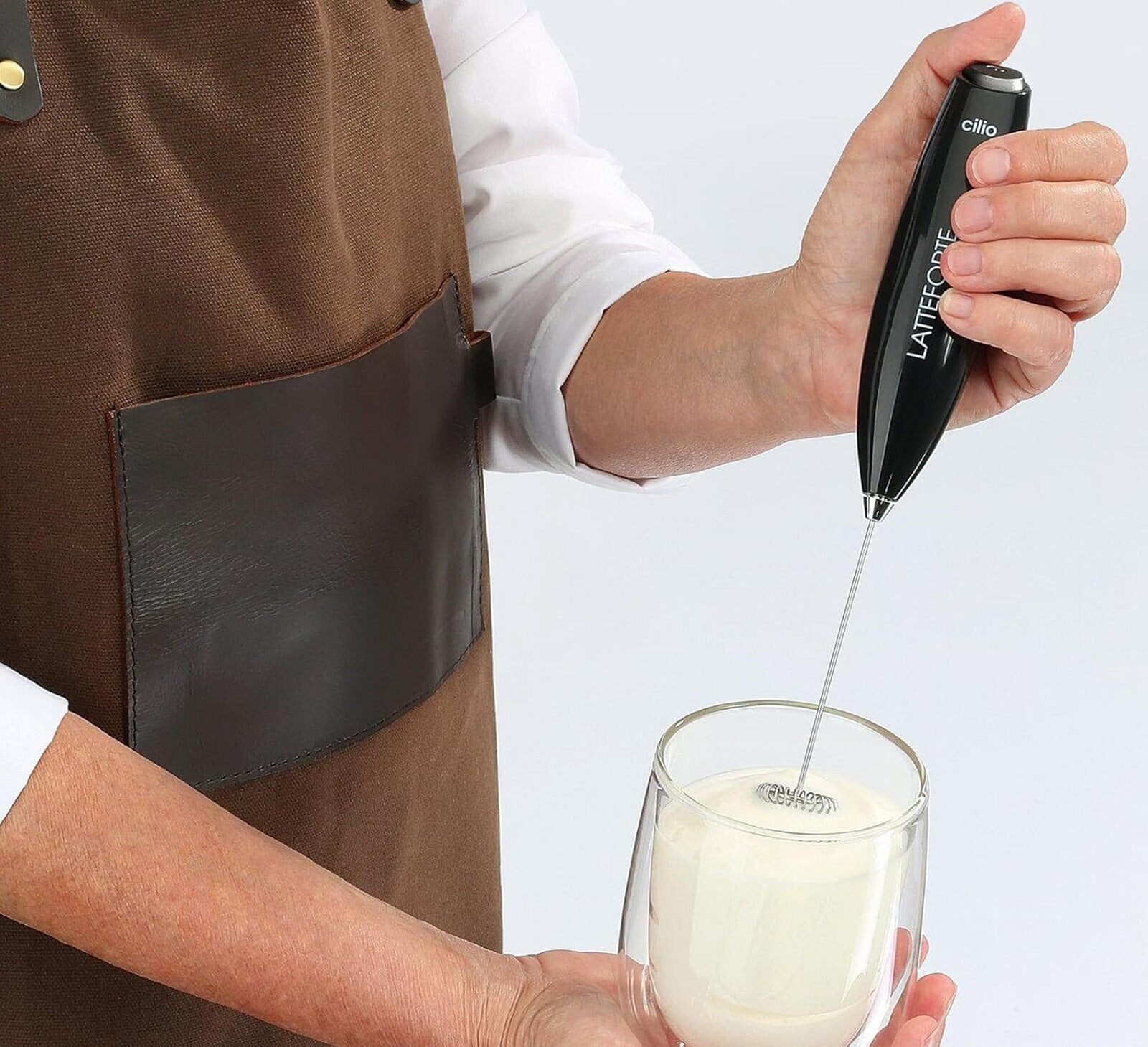 Cilio Latteforte Battery Powered Milk Frother with Stainless Steel Stand, White