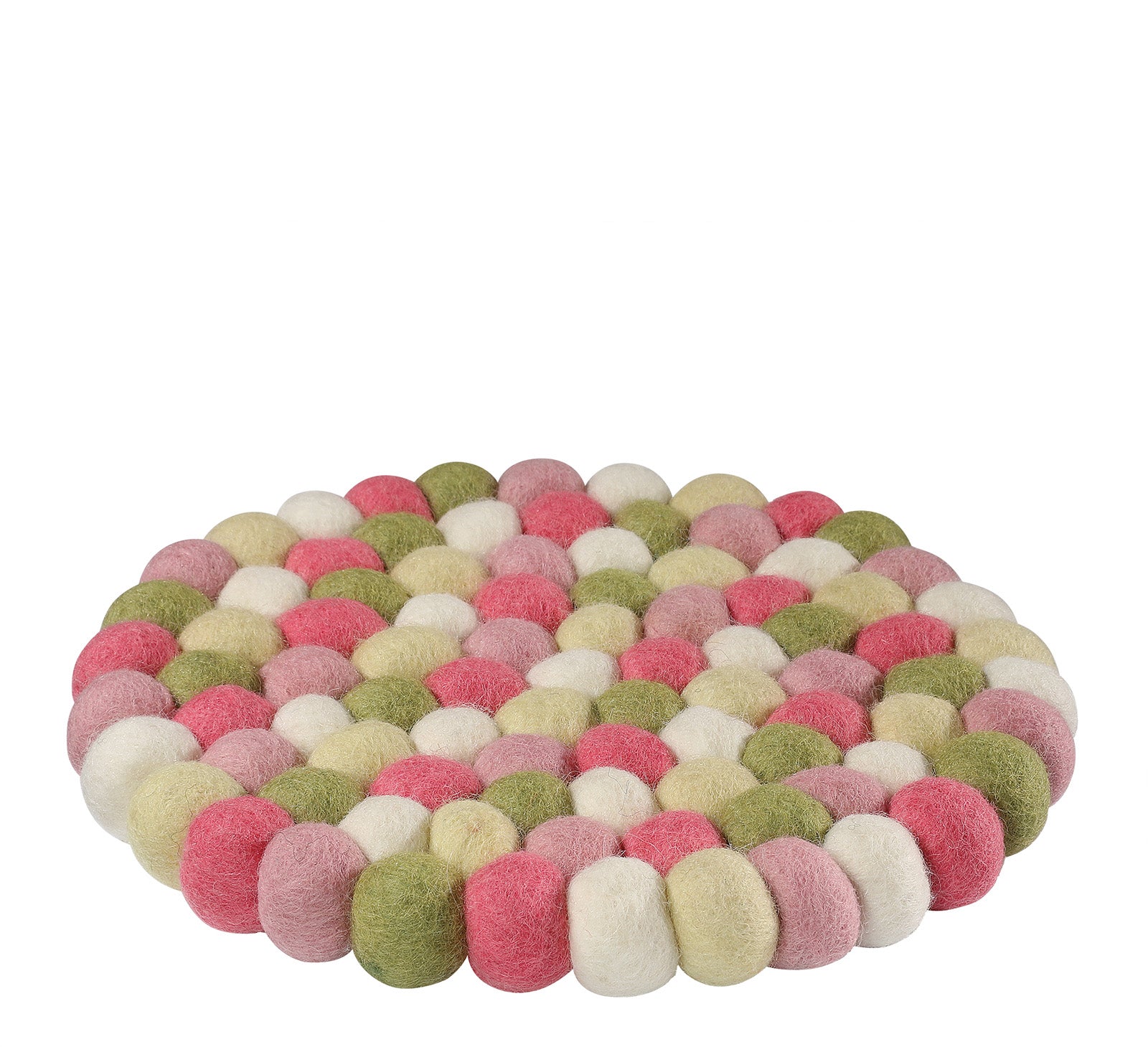 Cilio Fair Trade Virgin Sheep Wool Trivet, Handcrafted in Nepal, 8.5-Inch Round, Pink/Green
