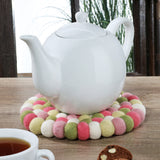 Cilio Fair Trade Virgin Sheep Wool Trivet, Handcrafted in Nepal, 8.5-Inch Round, Pink/Green