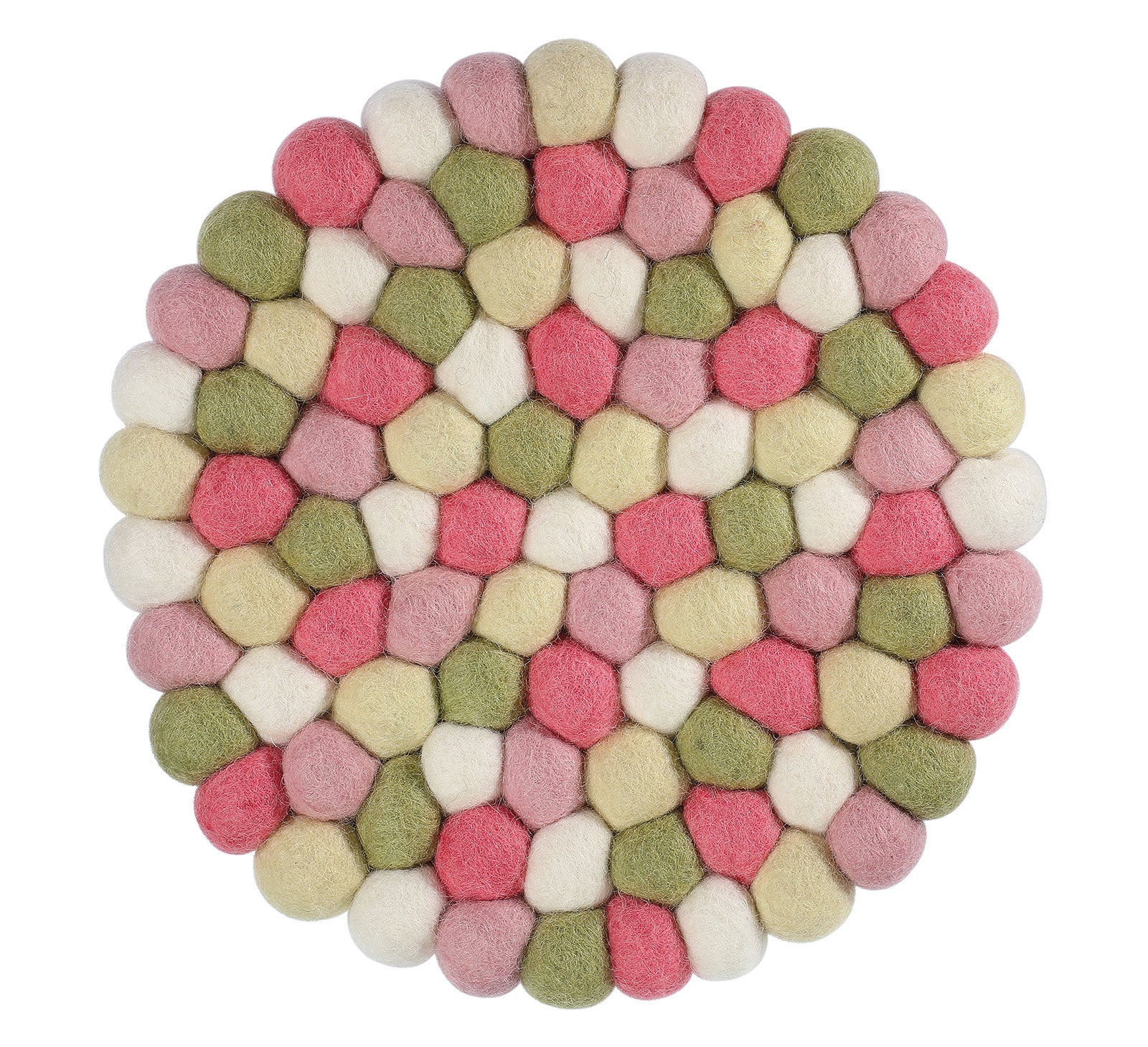 Cilio Fair Trade Virgin Sheep Wool Trivet, Handcrafted in Nepal, 8.5-Inch Round, Pink/Green