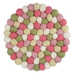 Cilio Fair Trade Virgin Sheep Wool Trivet, Handcrafted in Nepal, 8.5-Inch Round, Pink/Green