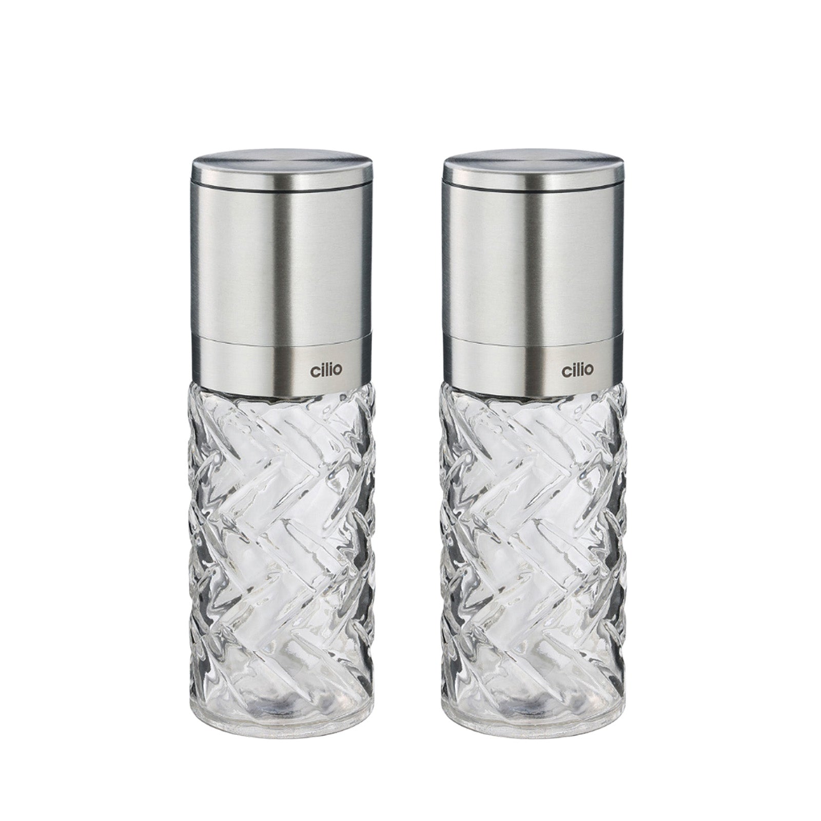 Cilio Cristallo Salt or Pepper Mill 2 Piece Set, Stainless Steel