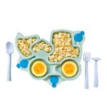 Constructive Eating Truck Theme Divided Suction Training Plate and Utensils for Kids and Toddlers, Teal