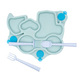 Constructive Eating Truck Theme Divided Suction Training Plate and Utensils for Kids and Toddlers, Teal