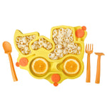 Constructive Eating Truck Theme Divided Suction Training Plate and Utensils for Kids and Toddlers, Yellow