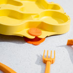 Constructive Eating Truck Theme Divided Suction Training Plate and Utensils for Kids and Toddlers, Yellow