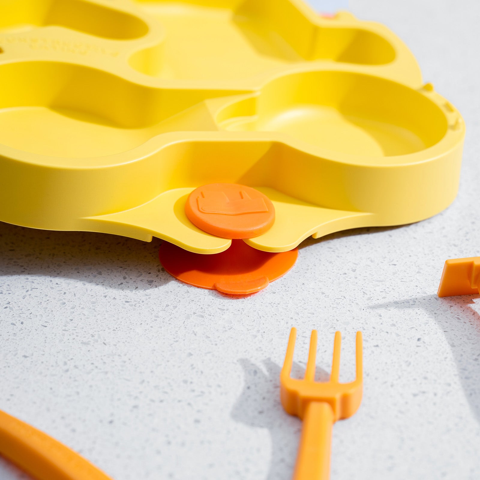 Constructive Eating Truck Theme Divided Suction Training Plate and Utensils for Kids and Toddlers, Yellow